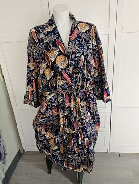Hello Brand Unisex Robe 4X Fits 2X 3X Cotton Surfboard Palm Tree Navy Blue